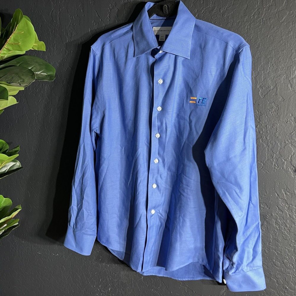 Cutter And Buck Blue Embroidered Button Up Long Sleeve Shirt Size Small‎ Collar